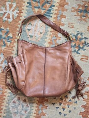 HOBO Large Brown Leather Tassel Hobo Bag